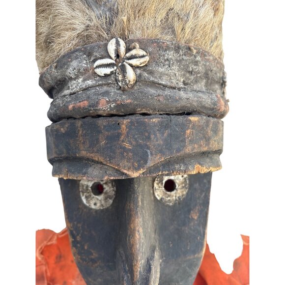 rare Dan African Tribal Wooden Mask Metalwork Fur & Shell Accents Metal teeth - Picture 12 of 16